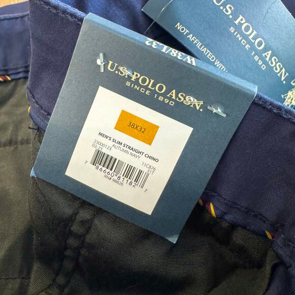 NWT U.S. Polo Assn | Autumn Navy Blue Slim Straight Chino Pants | Men’s 38x32 - Picture 6 of 9